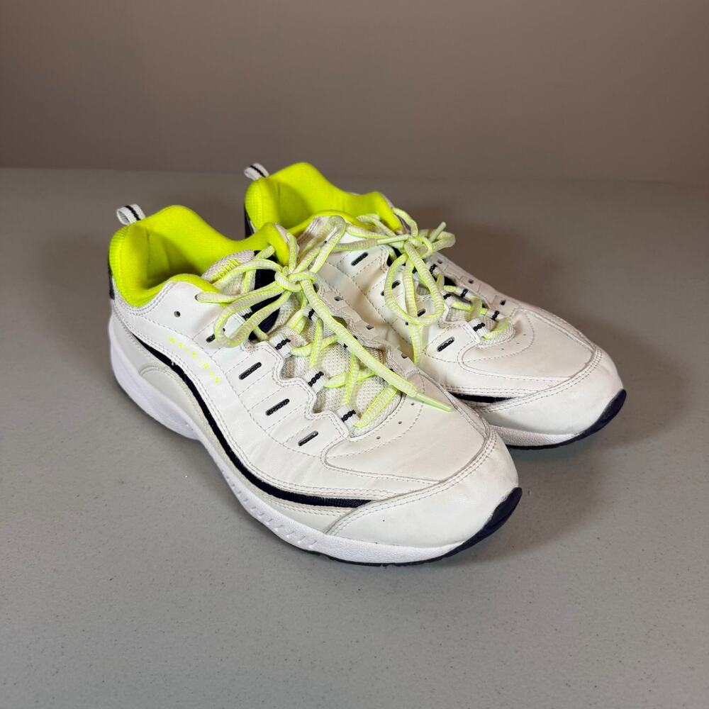 Easy Spirit Romy Walking Shoe Womens 6.5W White Black Neon Yellow Green Accent